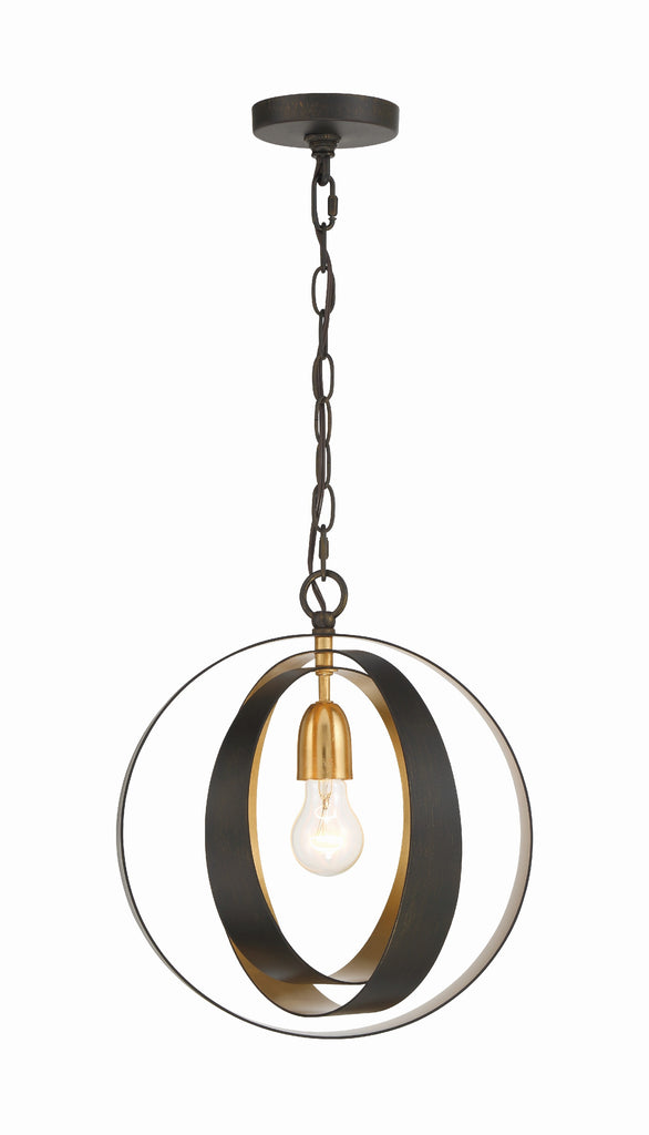 Luna 1 Light English Bronze + Antique Gold Sphere Mini Pendant Crystorama