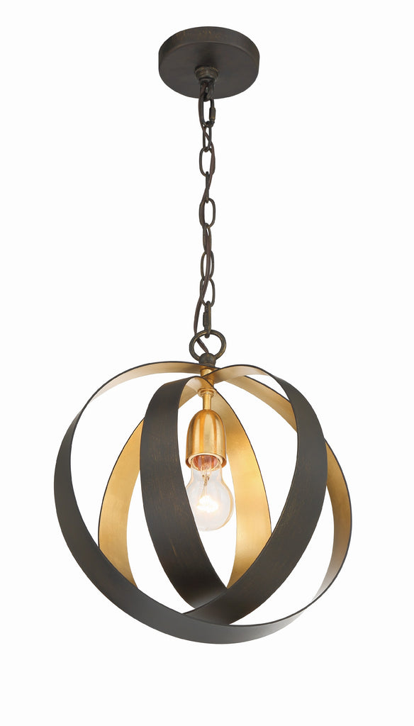 Luna 1 Light English Bronze + Antique Gold Sphere Mini Pendant Crystorama