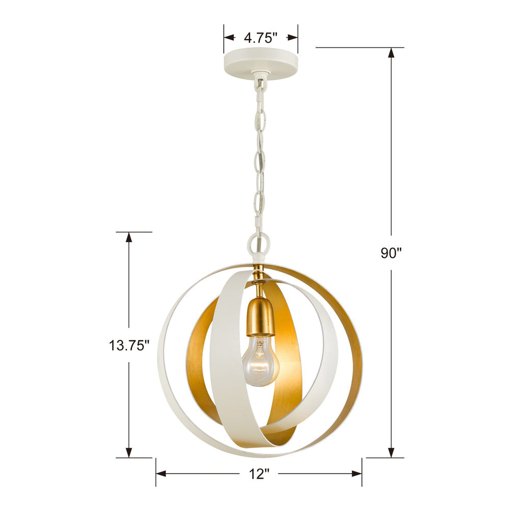 Luna 1 Light Matte White + Antique Gold Sphere Mini Pendant Crystorama