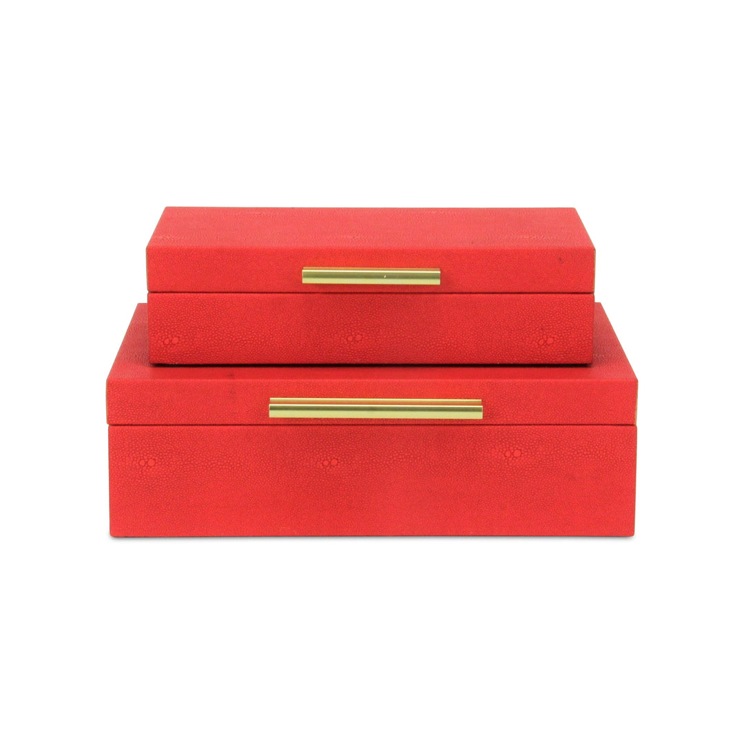 CHEUNGS Lusan Rectangular Decorative Box Set - Red Faux Shagreen