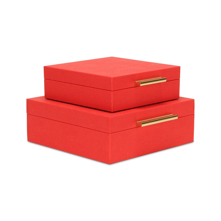 CHEUNGS Lusan Square Decorative Box Set - Red Faux Shagreen