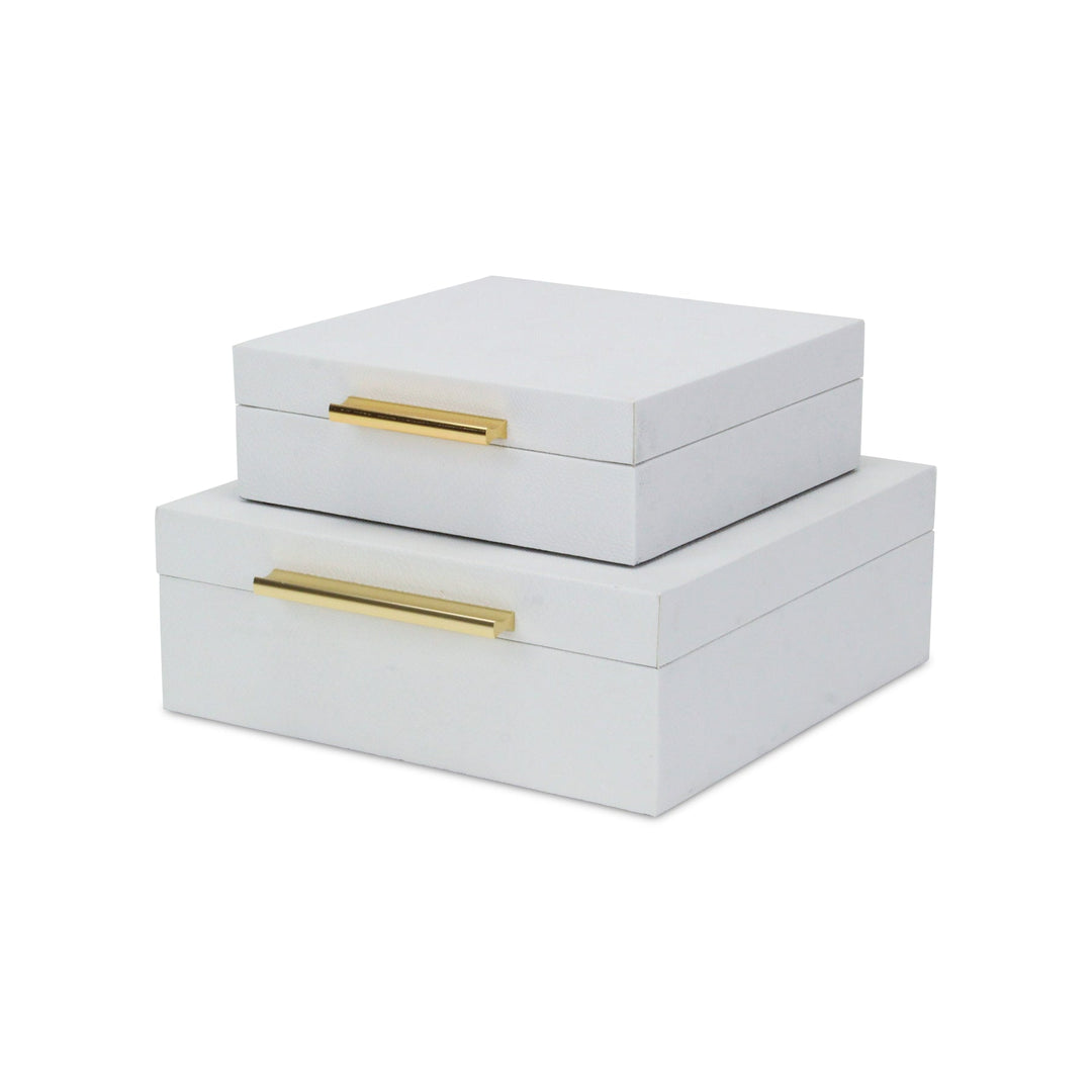 CHEUNGS Lusan Square Decorative Box Set - White Faux Snakeskin