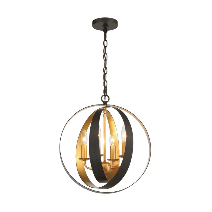 Luna 4 Light English Bronze + Antique Gold Sphere Mini Chandelier Crystorama