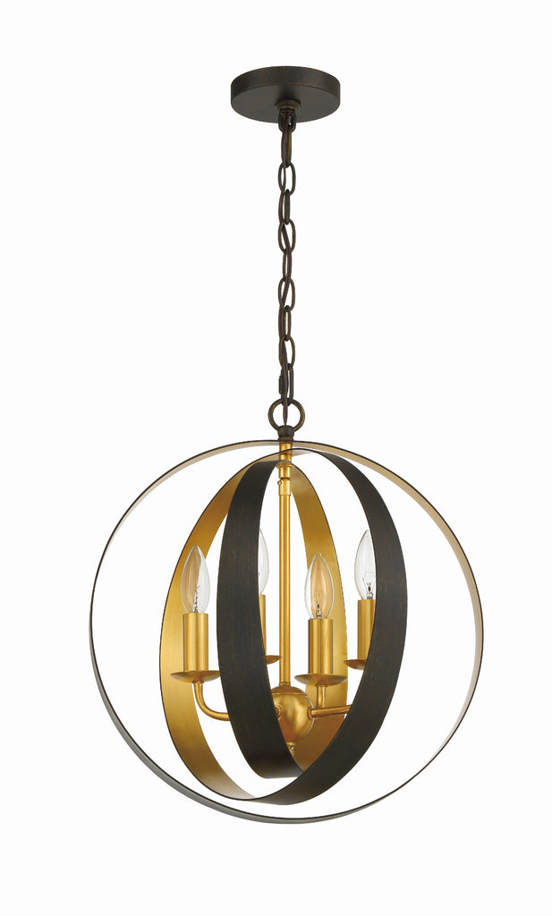 Luna 4 Light English Bronze + Antique Gold Sphere Mini Chandelier Crystorama