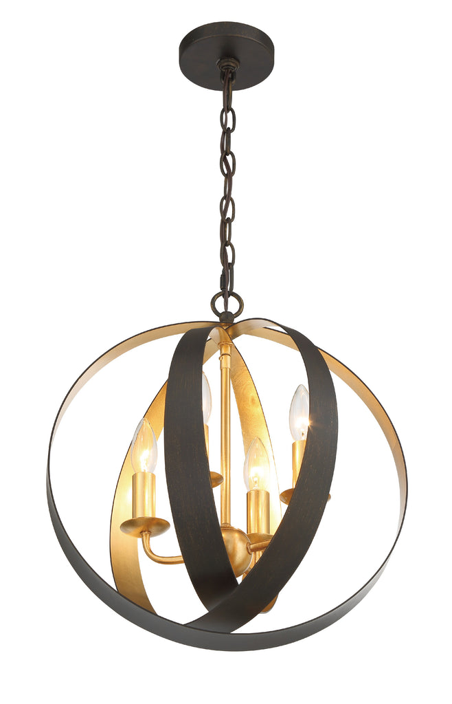 Luna 4 Light English Bronze + Antique Gold Sphere Mini Chandelier Crystorama