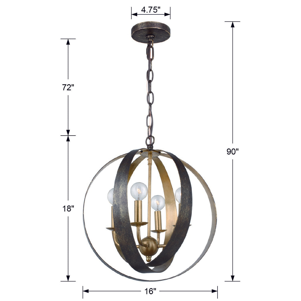 Luna 4 Light English Bronze + Antique Gold Sphere Mini Chandelier Crystorama