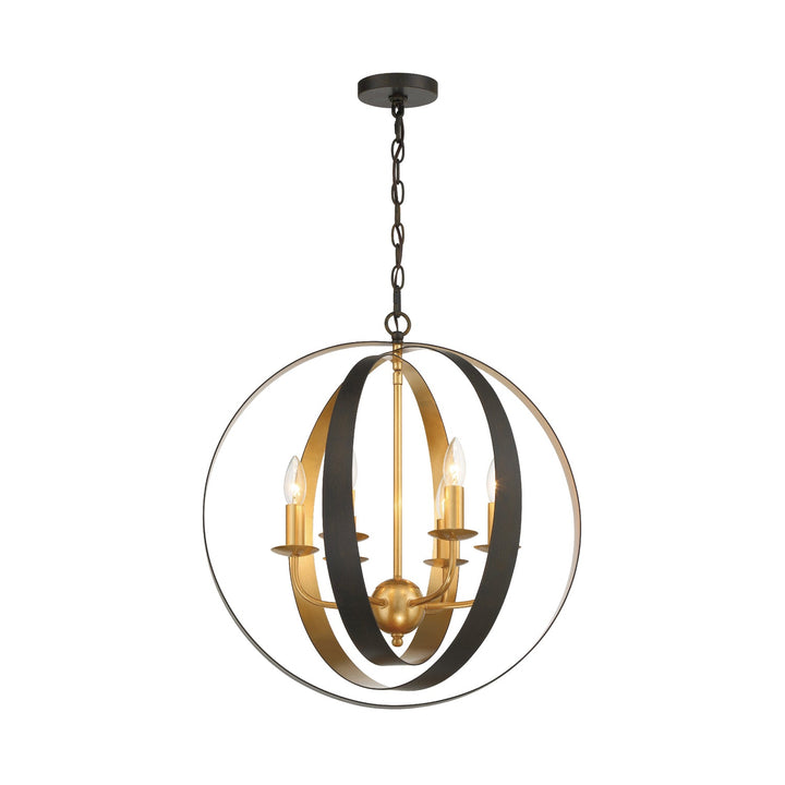 Luna 6 Light English Bronze + Antique Gold Sphere Large Chandelier Crystorama