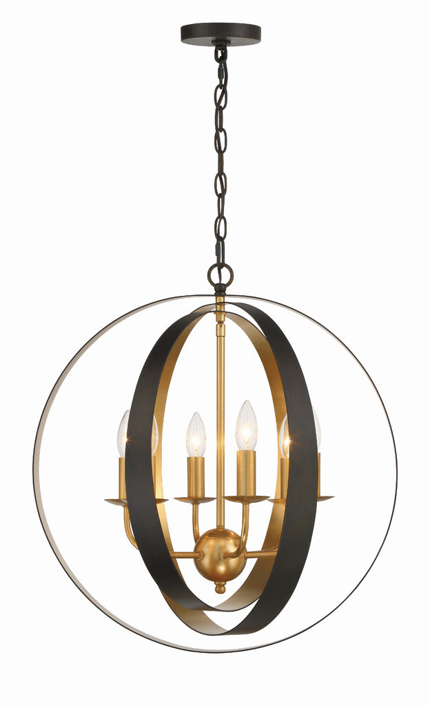 Luna 6 Light English Bronze + Antique Gold Sphere Large Chandelier Crystorama