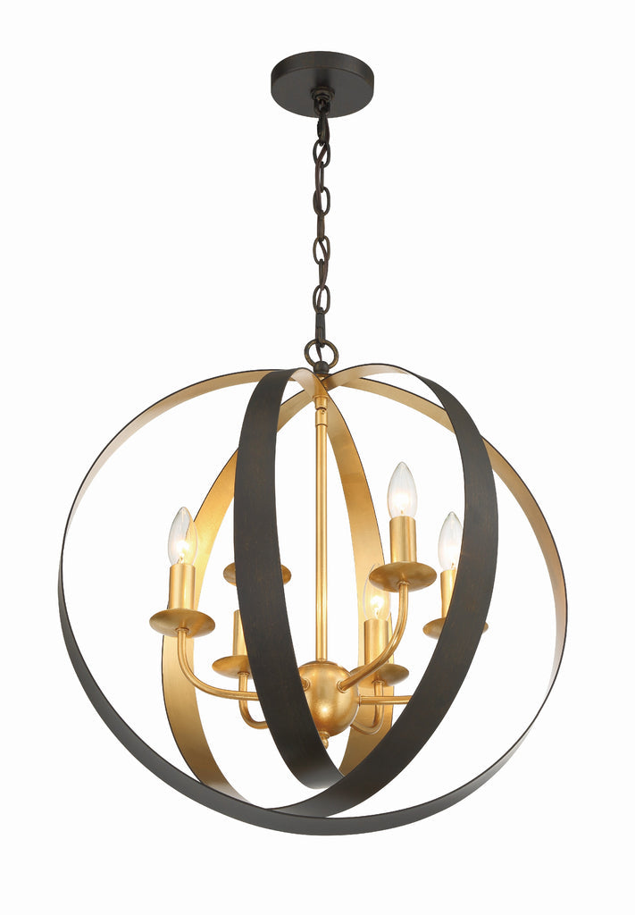 Luna 6 Light English Bronze + Antique Gold Sphere Large Chandelier Crystorama