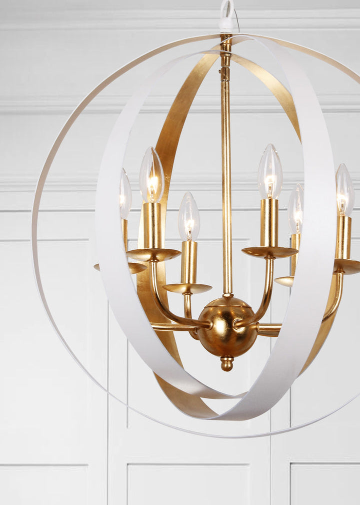 Luna 6 Light Matte White + Antique Gold Sphere Large Chandelier Crystorama