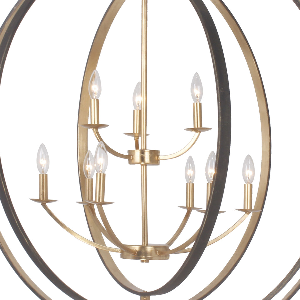 Luna 9 Light English Bronze + Antique Gold Chandelier Crystorama