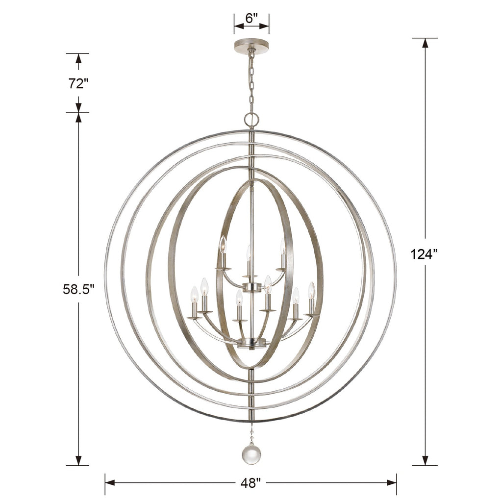 Luna 9 Light Antique Silver Chandelier Crystorama