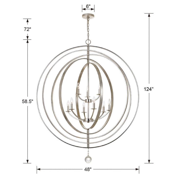 Luna 9 Light Antique Silver Chandelier Crystorama