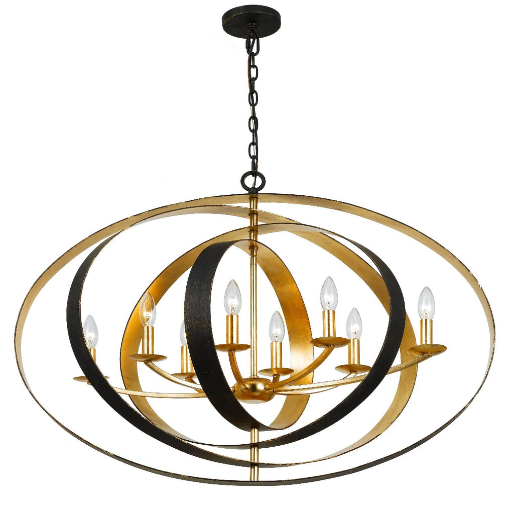 Luna 8 Light English Bronze + Antique Gold Oval Chandelier Crystorama