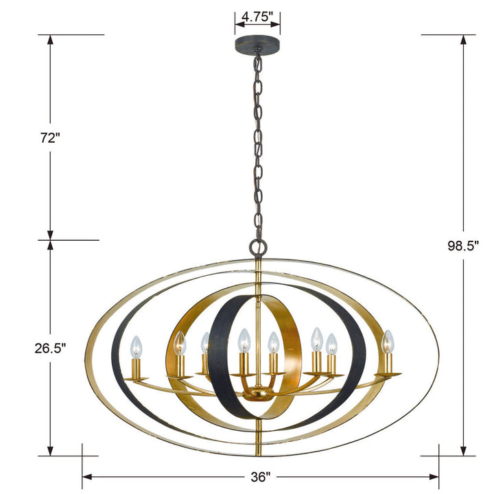 Luna 8 Light English Bronze + Antique Gold Oval Chandelier Crystorama