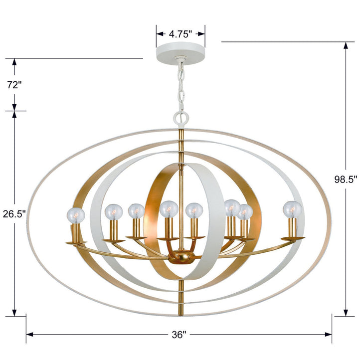 Luna 8 Light Matte White + Antique Gold Chandelier Crystorama