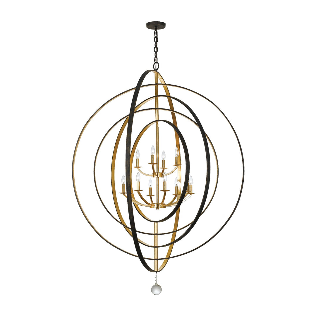 Luna 12 Light English Bronze + Antique Gold Chandelier Crystorama