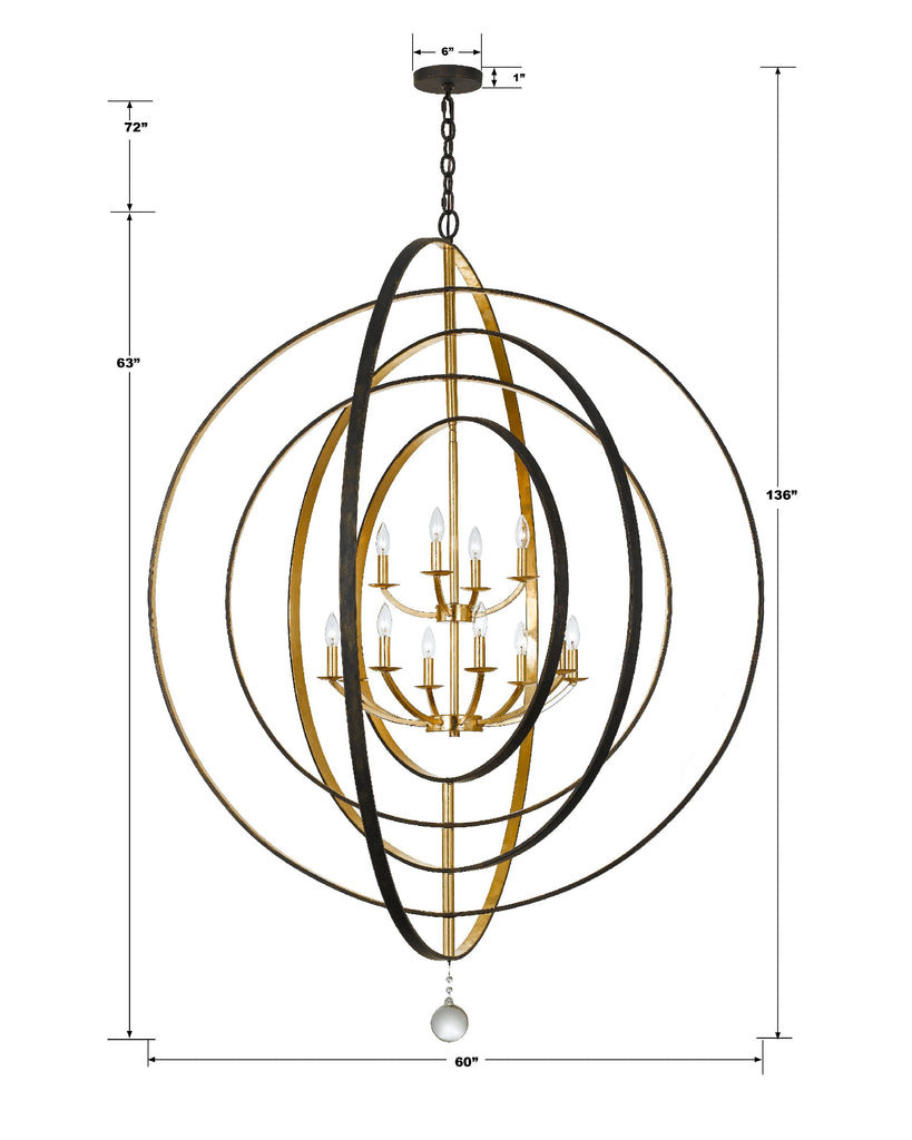 Luna 12 Light English Bronze + Antique Gold Chandelier Crystorama