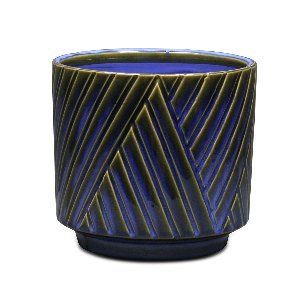 CHEUNGS Parlora Crossed Diagonal Pattern Straight Side Ceramic Pot - Large - Blue