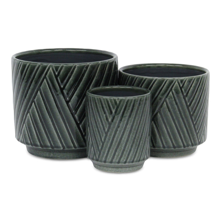 CHEUNGS Parlora Crossed Diagonal Pattern Straight Side Ceramic Pot - Small - Dark Gray