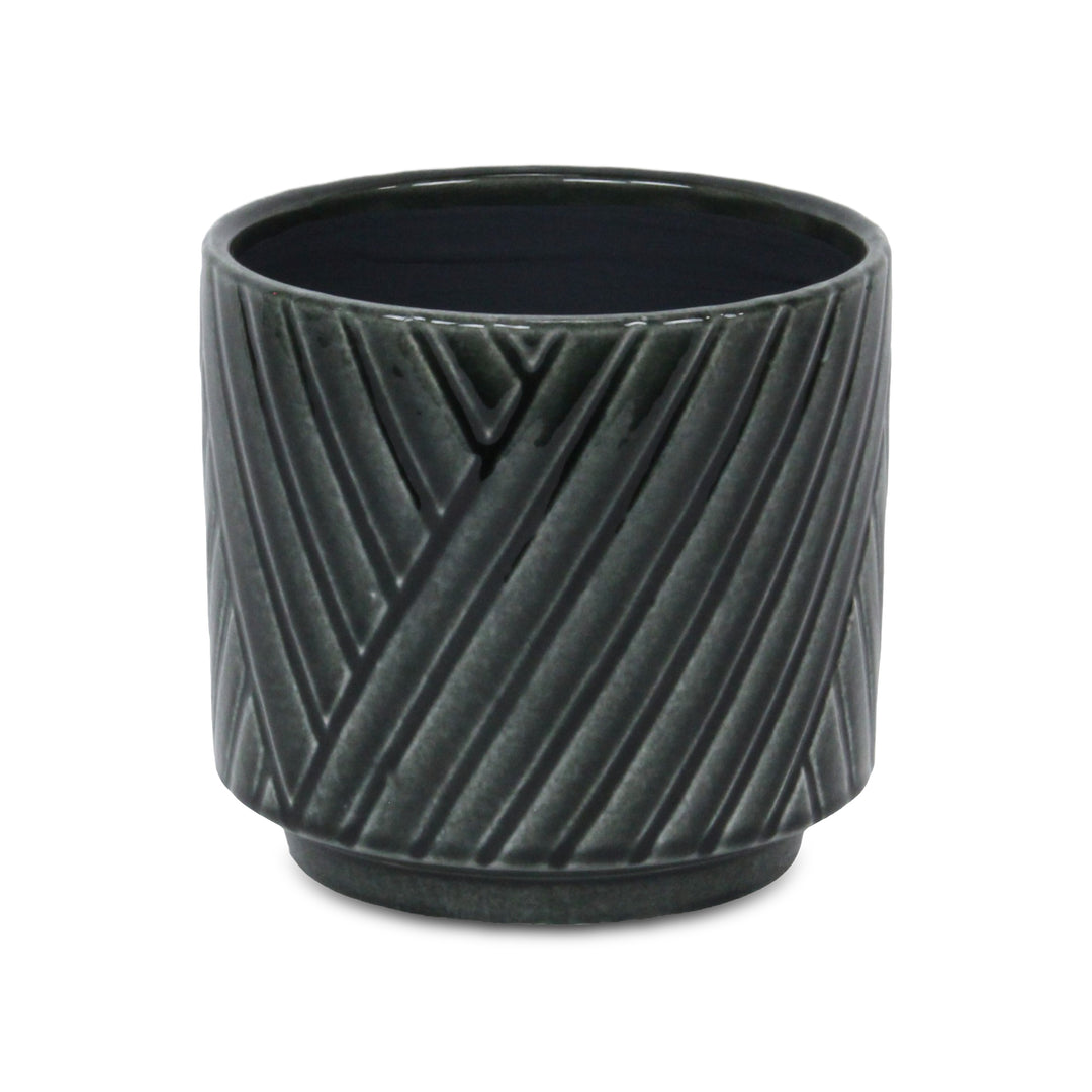 CHEUNGS Parlora Crossed Diagonal Pattern Straight Side Ceramic Pot - Large - Dark Gray