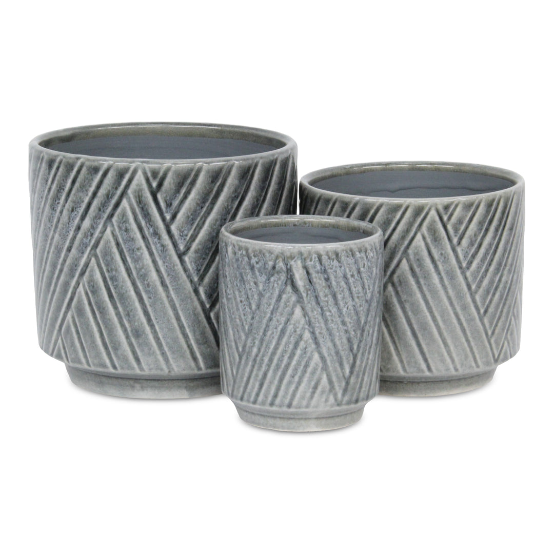 CHEUNGS Parlora Crossed Diagonal Pattern Straight Side Ceramic Pot - Small - Gray