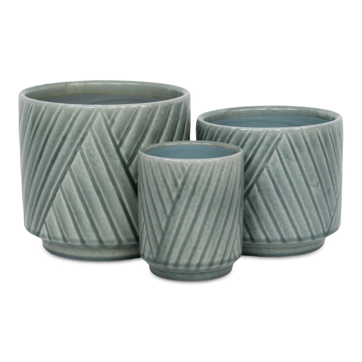 CHEUNGS Parlora Crossed Diagonal Pattern Straight Side Ceramic Pot - Large - Green