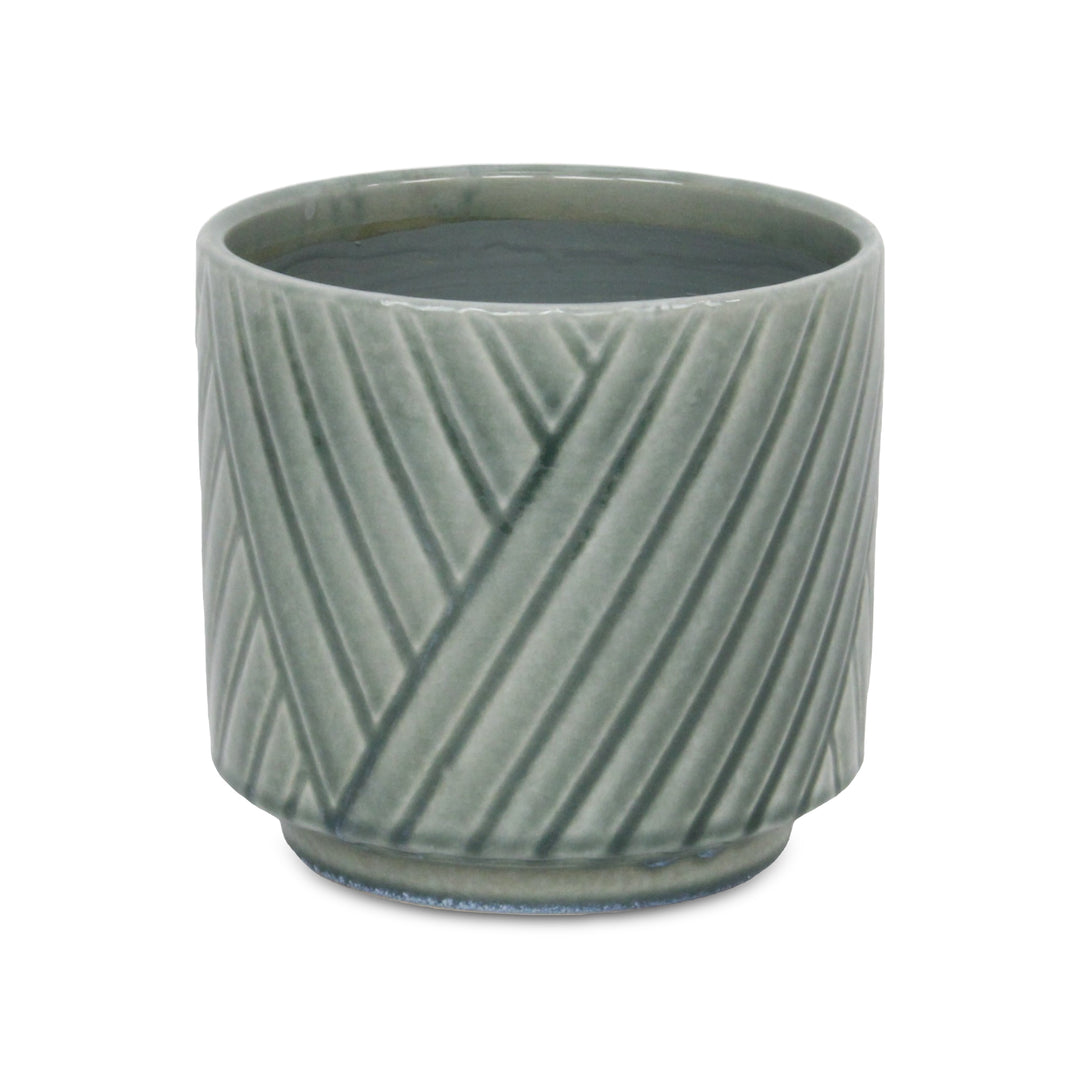 CHEUNGS Parlora Crossed Diagonal Pattern Straight Side Ceramic Pot - Large - Green