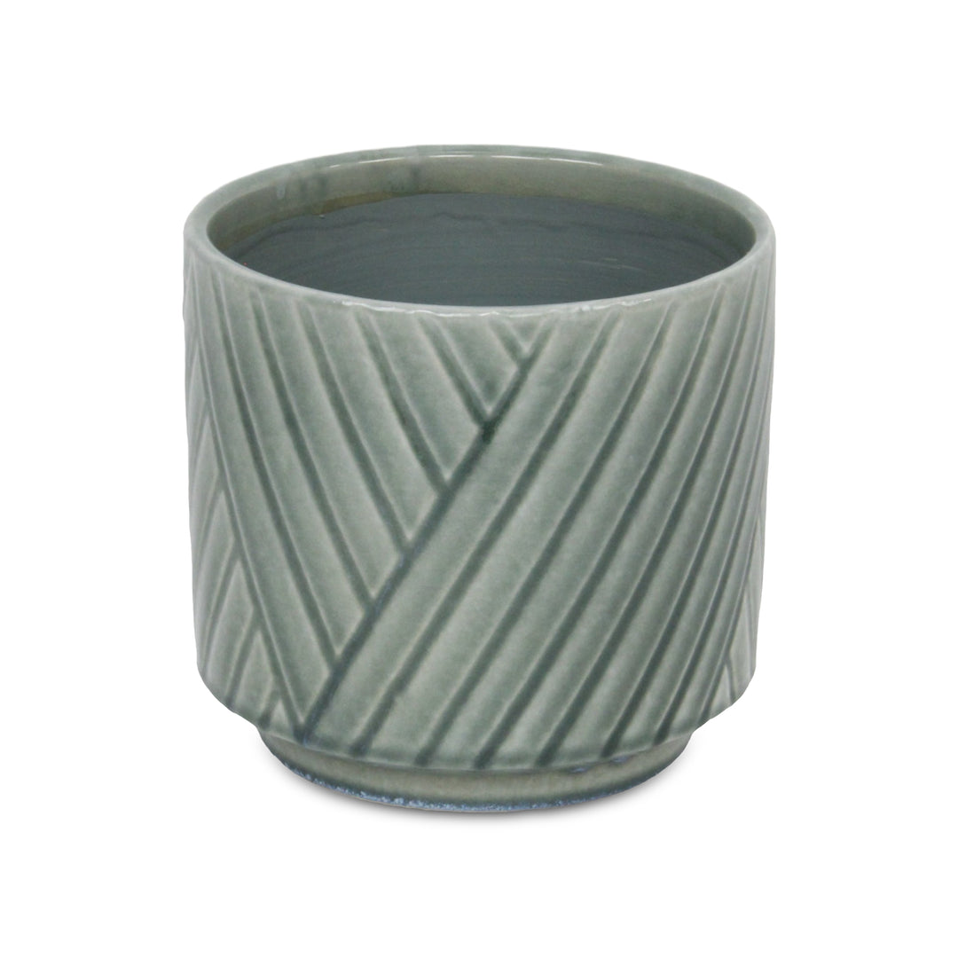 CHEUNGS Parlora Crossed Diagonal Pattern Straight Side Ceramic Pot - Large - Green