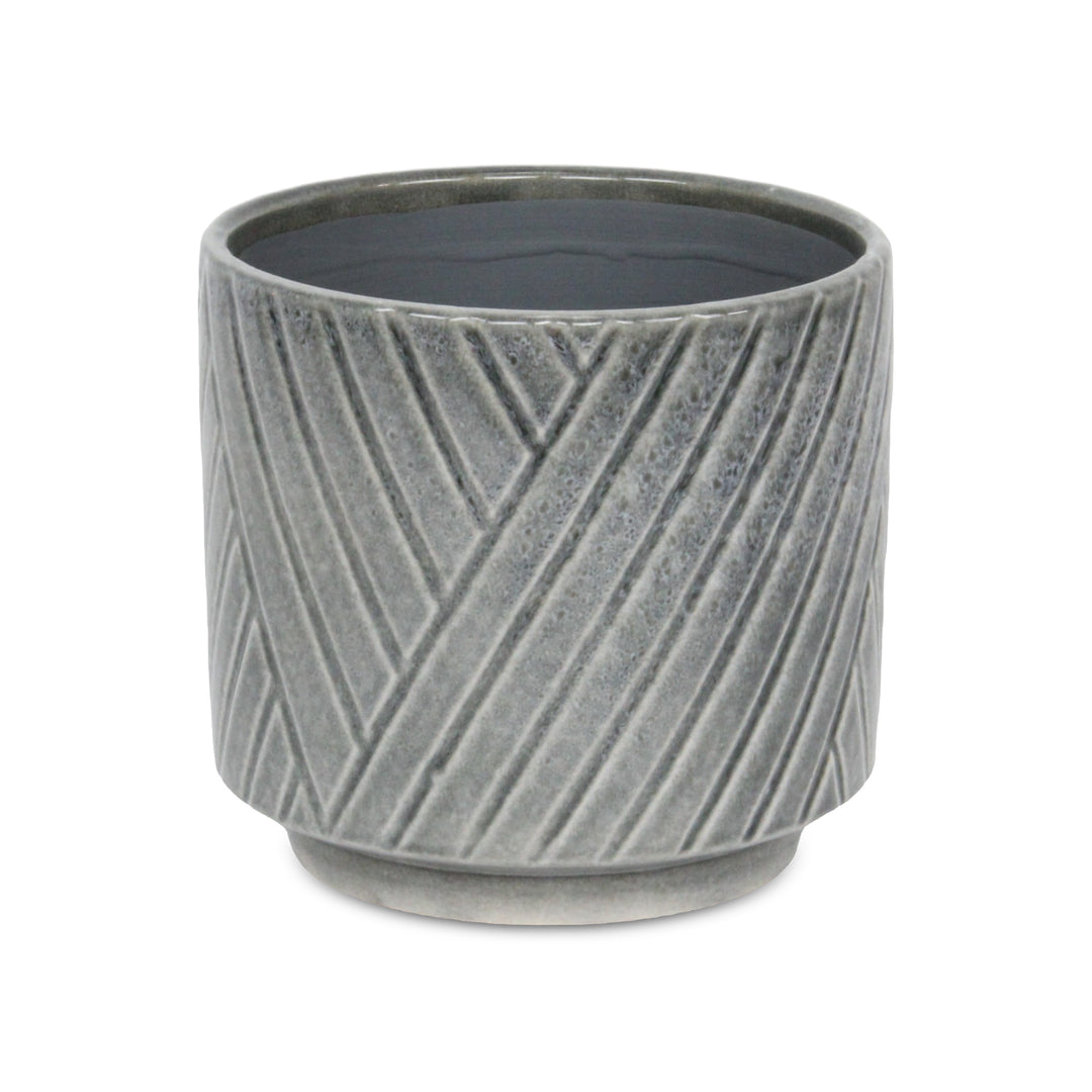 CHEUNGS Parlora Crossed Diagonal Pattern Straight Side Ceramic Pot - Large - Gray