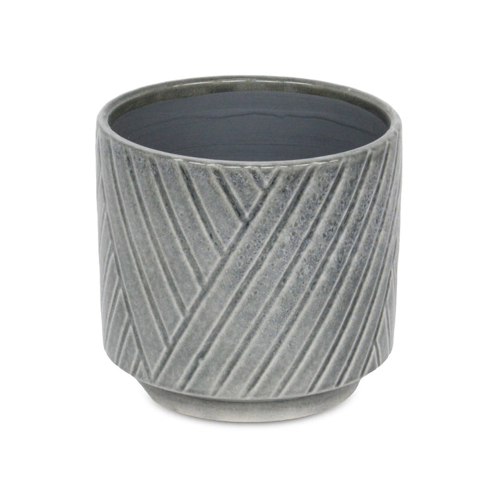 CHEUNGS Parlora Crossed Diagonal Pattern Straight Side Ceramic Pot - Large - Gray