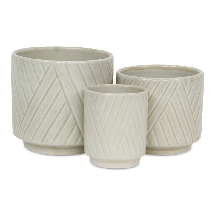 CHEUNGS Parlora Crossed Diagonal Pattern Straight Side Ceramic Pot - Small - White