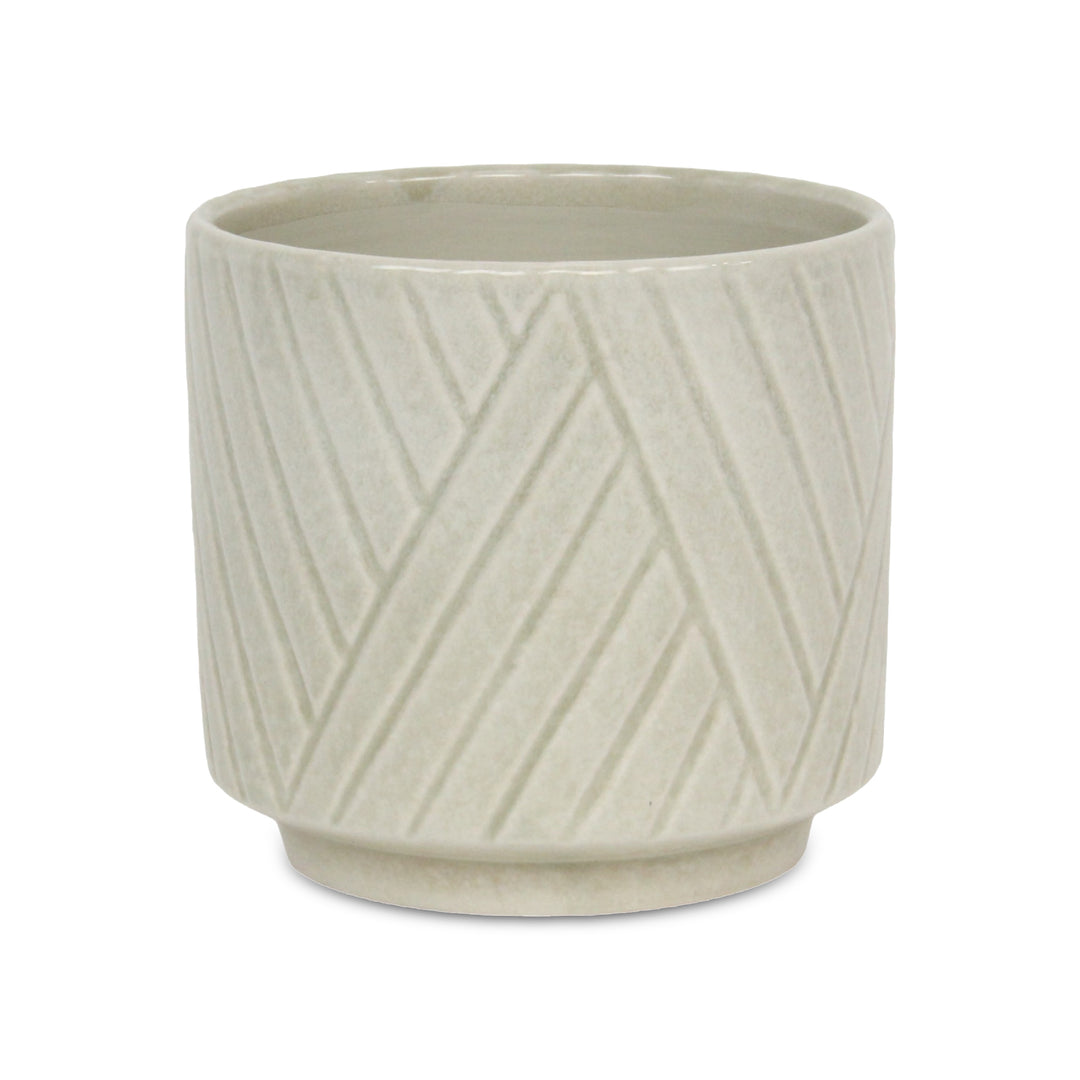 CHEUNGS Parlora Crossed Diagonal Pattern Straight Side Ceramic Pot - Large - White