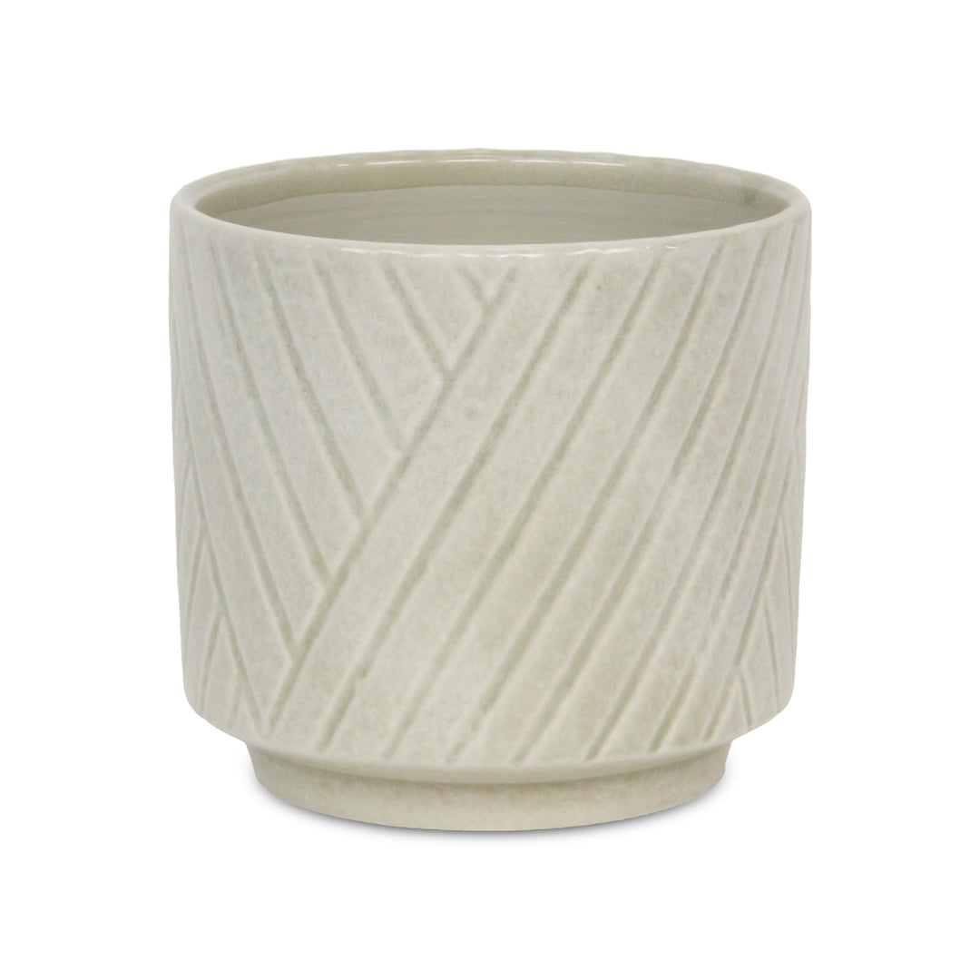 CHEUNGS Parlora Crossed Diagonal Pattern Straight Side Ceramic Pot - Large - White