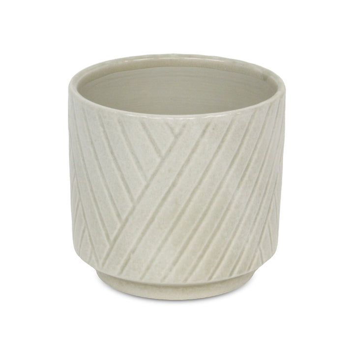 CHEUNGS Parlora Crossed Diagonal Pattern Straight Side Ceramic Pot - Large - White