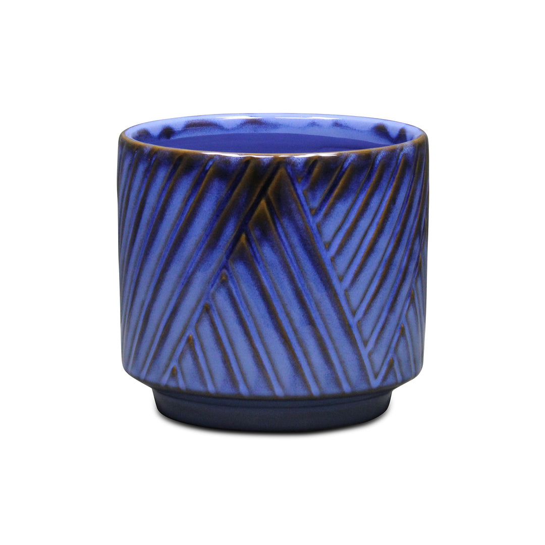 CHEUNGS Parlora Crossed Diagonal Pattern Straight Side Ceramic Pot - Medium - Blue