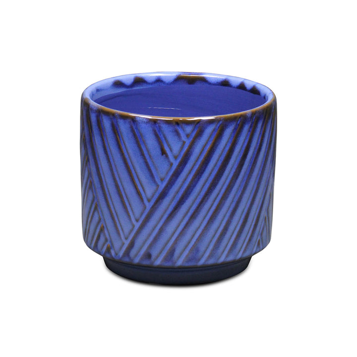 CHEUNGS Parlora Crossed Diagonal Pattern Straight Side Ceramic Pot - Medium - Blue