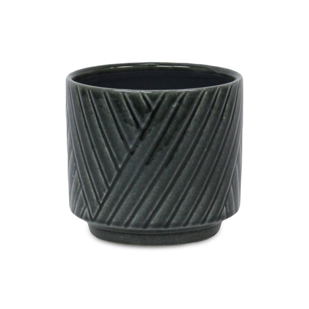 CHEUNGS Parlora Crossed Diagonal Pattern Straight Side Ceramic Pot - Medium - Dark Gray