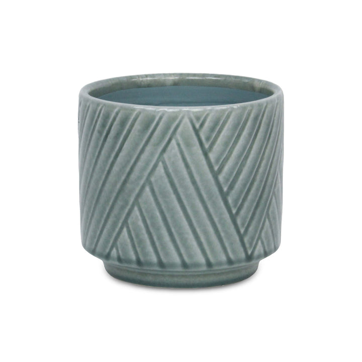 CHEUNGS Parlora Crossed Diagonal Pattern Straight Side Ceramic Pot - Medium - Green