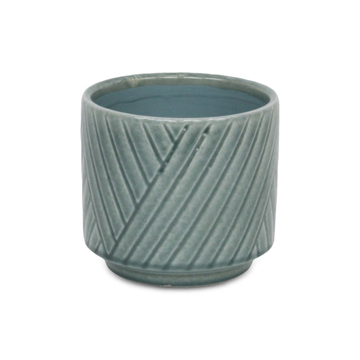 CHEUNGS Parlora Crossed Diagonal Pattern Straight Side Ceramic Pot - Medium - Green