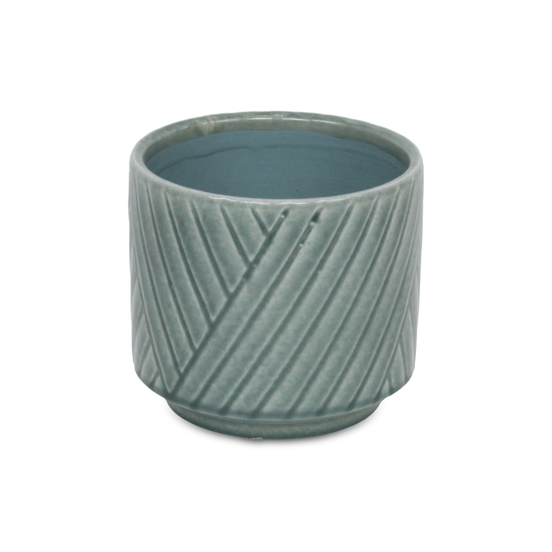 CHEUNGS Parlora Crossed Diagonal Pattern Straight Side Ceramic Pot - Medium - Green