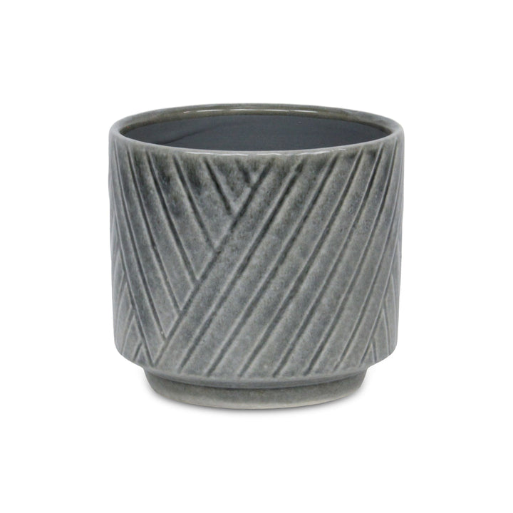 CHEUNGS Parlora Crossed Diagonal Pattern Straight Side Ceramic Pot - Medium - Gray