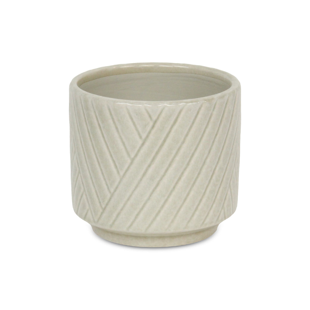 CHEUNGS Parlora Crossed Diagonal Pattern Straight Side Ceramic Pot - Medium - White