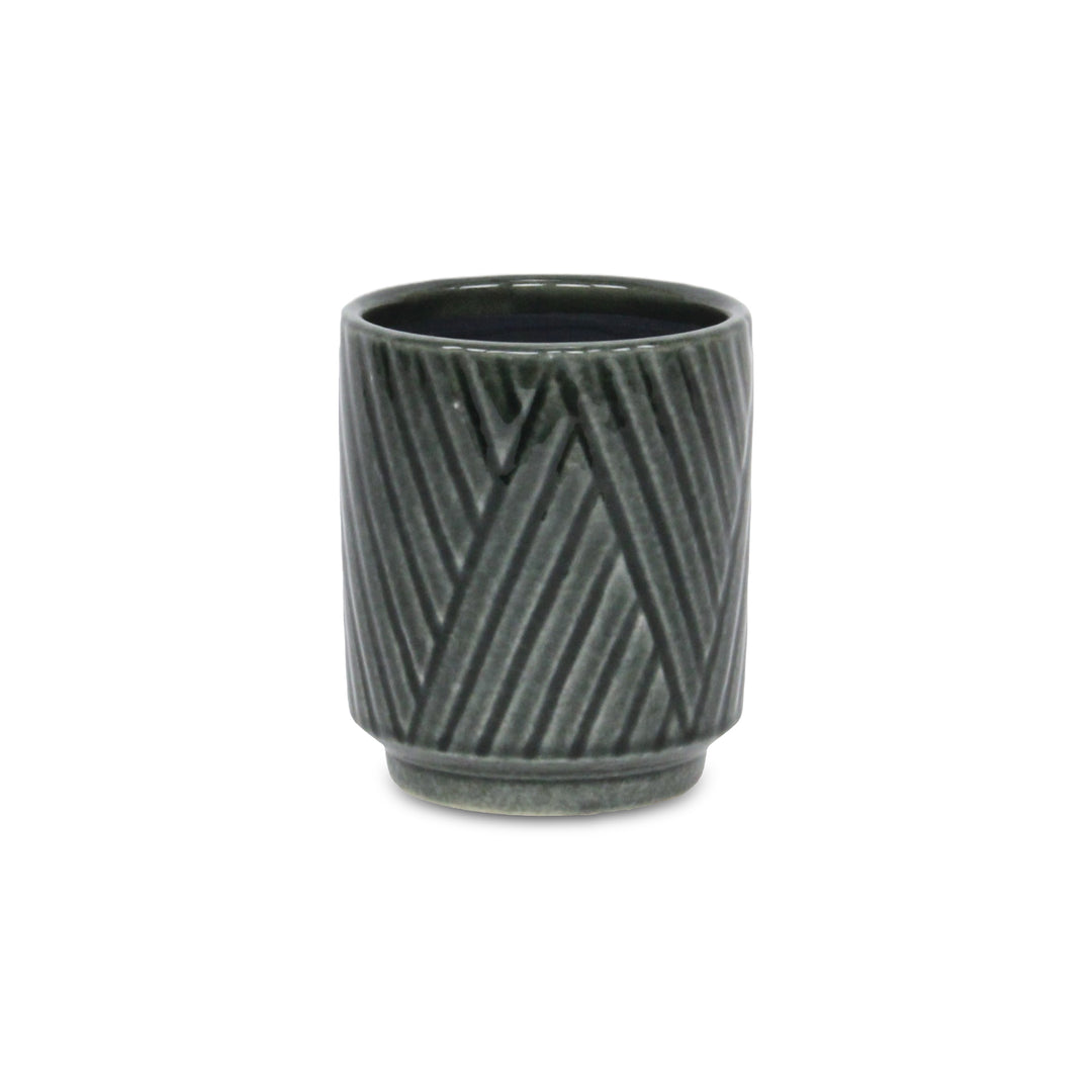 CHEUNGS Parlora Crossed Diagonal Pattern Straight Side Ceramic Pot - Small - Dark Gray