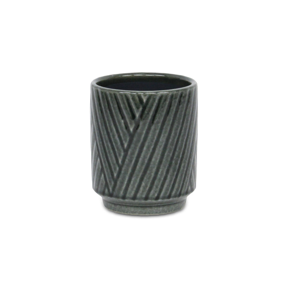 CHEUNGS Parlora Crossed Diagonal Pattern Straight Side Ceramic Pot - Small - Dark Gray