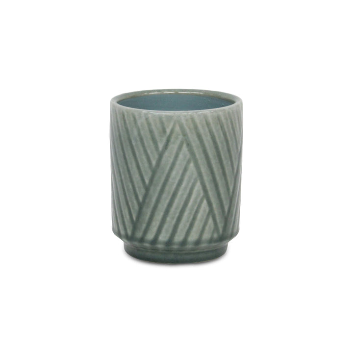 CHEUNGS Parlora Crossed Diagonal Pattern Straight Side Ceramic Pot - Small - Green