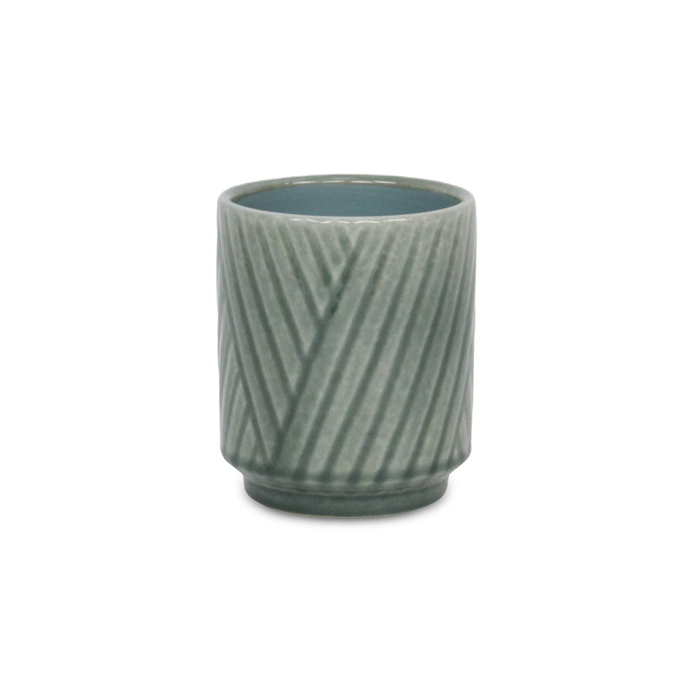 CHEUNGS Parlora Crossed Diagonal Pattern Straight Side Ceramic Pot - Small - Green