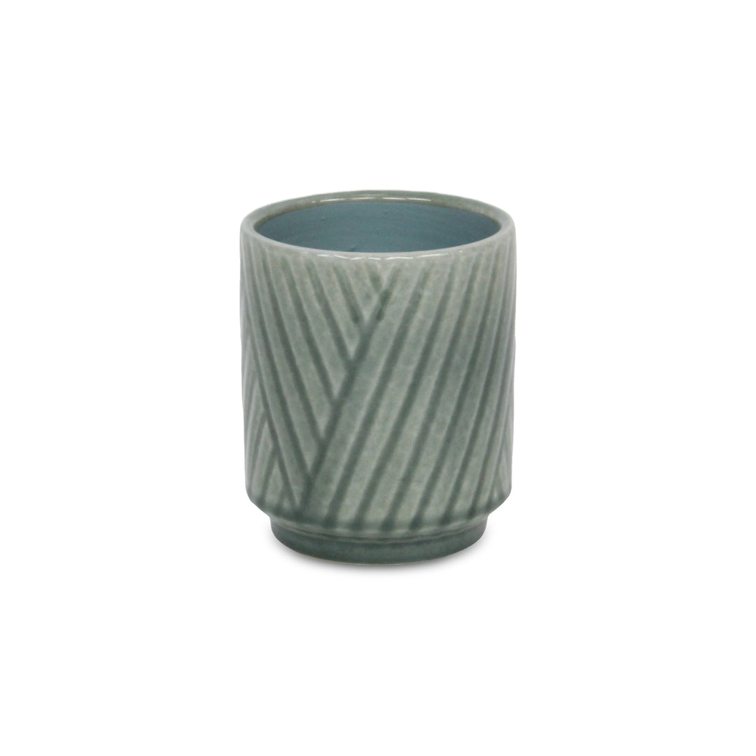 CHEUNGS Parlora Crossed Diagonal Pattern Straight Side Ceramic Pot - Small - Green