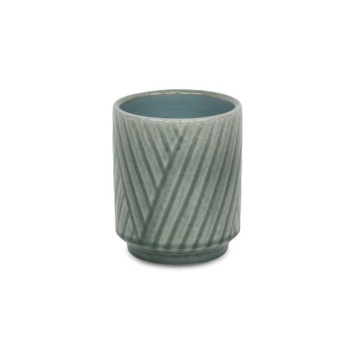 CHEUNGS Parlora Crossed Diagonal Pattern Straight Side Ceramic Pot - Small - Green