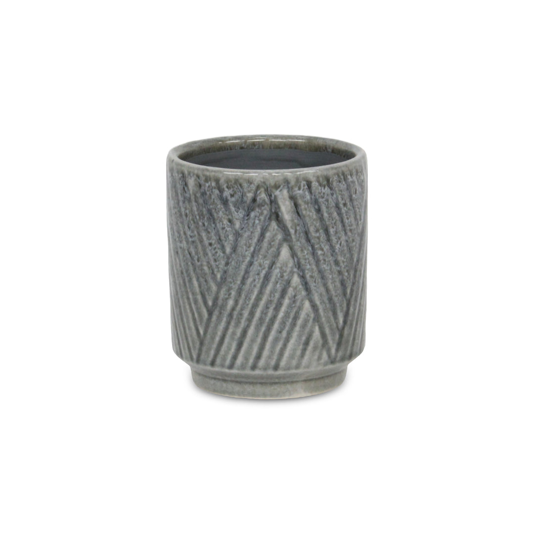 CHEUNGS Parlora Crossed Diagonal Pattern Straight Side Ceramic Pot - Small - Gray